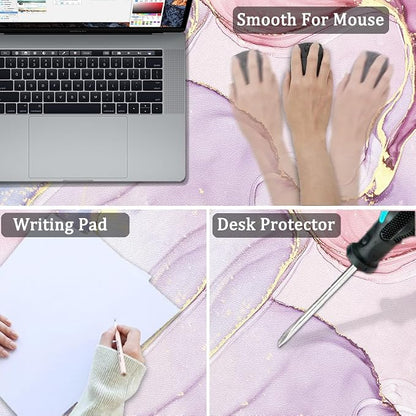 Large Mouse Pad, Desk Mat for Desktop, Dual Side PU Leather Waterproof Gaming Mousepad Desk Pad, Desk Protector Writing Pads Desk Accessories for Office and Home (A-Pink Marble, 24''X14'')