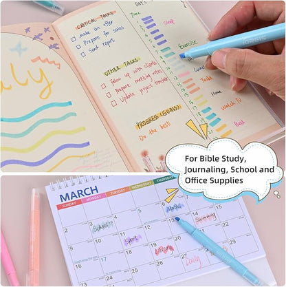 18 Pcs Aesthetic Highlighters and Gel Pens Set - 16 Colors Dual Tip Pastel Highlighters (Chisel & Fine Tips) & 2 Pcs 3-in-1 Multicolor Gel Pens for Journaling, School Supplies, Textbooks