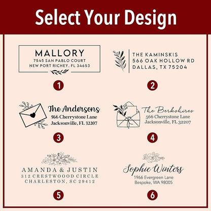 Custom Floral Address Stamp | Choose from 12 Designs | Multiple Ink Color Options | Envelope Return Address Stamp for Couple or Family (Design 2, Medium)