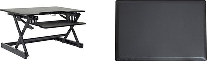 Rocelco 32" Height Adjustable Standing Desk Converter BUNDLE - Sit Stand Computer Workstation Riser with Anti Fatigue Mat - Dual Monitor Retractable Keyboard Tray Gas Spring - Black (R EADRB-MAFM)
