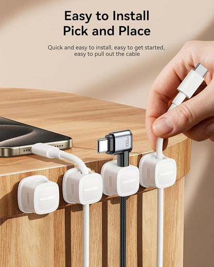 30 Pack Cable Management Cord Organizer,Magnetic Cable Clips-1s Lock,Rocoren Desk Adhesive Cord Cable Clip Wire Holder Keeper for Phone Charger Wire,Nightstand,Car,Office,Desktop Accessory,White
