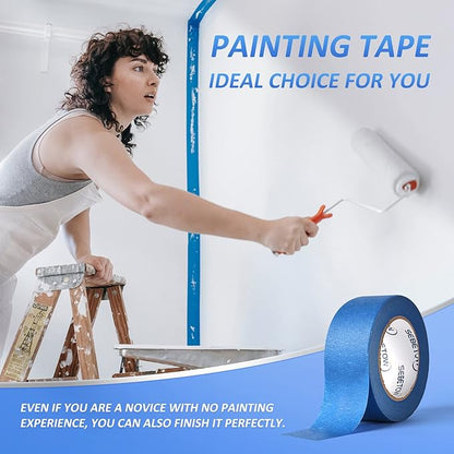 SEBETOW 10 Rolls Painters Tape 2 inch Bulk Painter Tape Blue Wide Roll, Blue Masking Tape, 2 Inches x 55 Yards for General Purpose Wall Painting, Home Improvement