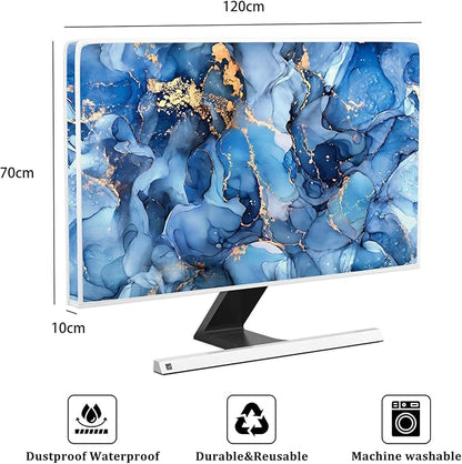 Baocicco Navy Blue Gold Marble Waterproof TV Dust Cover 50, 51, 52 Inch Creative Texture Grain Television Screen Cover Abstract TV Display Protectors Protective LED LCD OLED TVs Dust-Proof