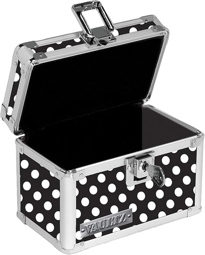 Vaultz Locking Index Card File Box with Flip Top, Holds 350 3x5 Cards, Black & White Polka Dot (VZ03715)