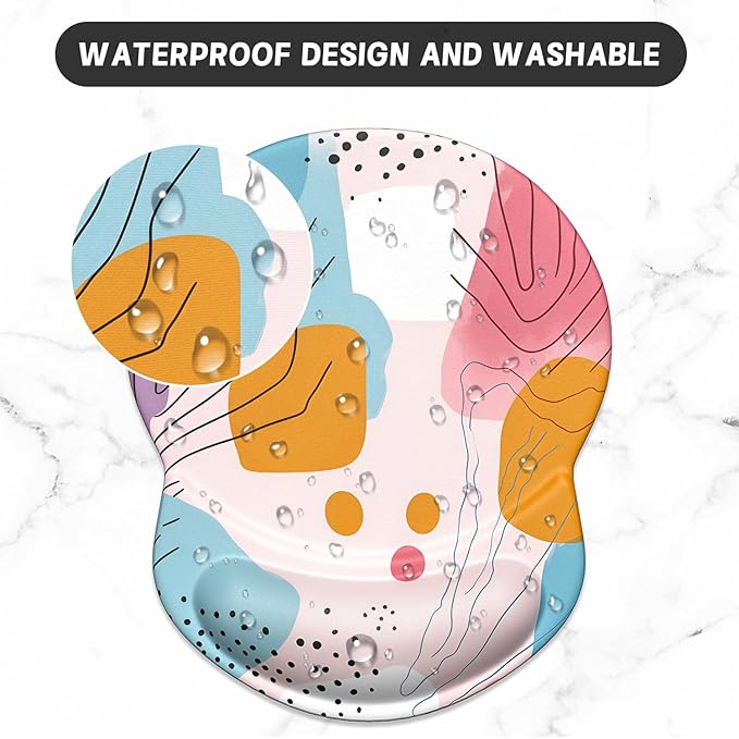 ITNRSIIET Ergonomic Mouse Pad with Gel Wrist Support Small Wrist Rest Smooth Surface Non-Slip PU Base Comfortable Office Supplies Pain Relief, 8.7 x 7.2 inches, Art Style Pattern