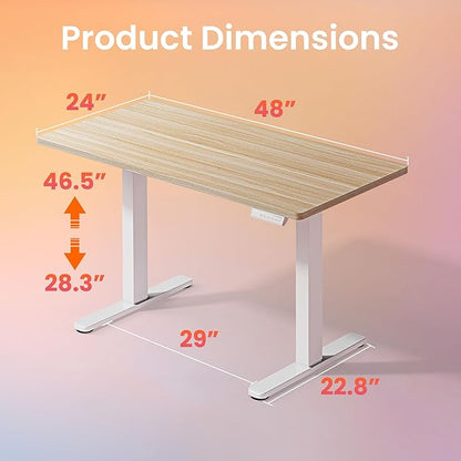 HUANUO 48" x 24" Electric Standing Desk Adjustable Height, 4 Memory Height Settings, Headphone Hook, Cable Manager, Sit Stand Up Desk for Home Office & Computer Workstation, Natural