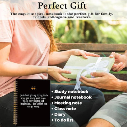 Motivational Notebook with Pen Set Just Don't Give Up, A5 Spiral Inspirational Journal for Women, 160 Pages College Ruled Photography Diary, Unique Coworker Goodbye Gift, Black & Gold