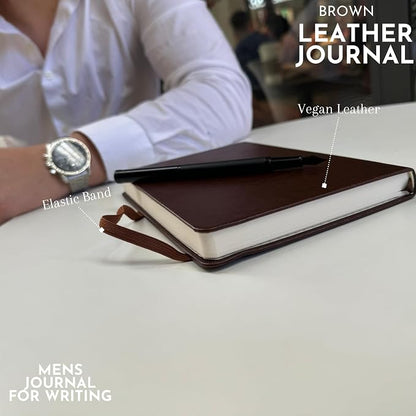 SETTINI® Hardcover Lined Journal Notebook A5 120 GSM Lay-Flat, Mocha Brown | lay-flat binding, 120 GSM thick paper, A5, lined, ribbon bookmark, elastic closure, for men