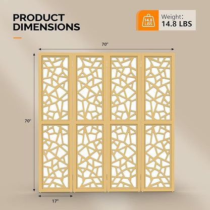 VINGLI 70'' H Room Divider, Non-Woven Fabric Privacy Screen, Indoor Partition Wall Dividers, Freestanding Hinged Space Separator with Modern Unique Pattern (Gold, 4 Panel)