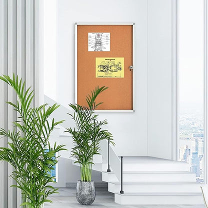 BIBOC EnclosedCork Bulletin Board 36x24 inch Lockable Cork Noticeboard Display Cases Tamperproof Notice Poster Memo Board with Class 1 Aluminum Frame (Cork, 24×36 inches)