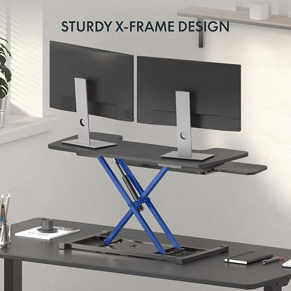 FLEXISPOT Standing Desk Converter 28" Wide Height Adjustable Sit Stand Riser, Small Size Desktop Workstation with Keyboard Tray for Home and Office, Black