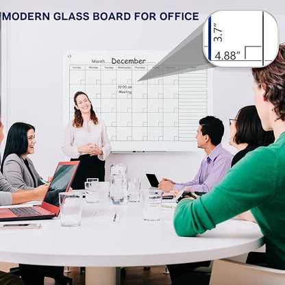 Magnetic Whiteboard Calendar, 4' x 3' Glass Wall Calendar Dry Erase Board Monthly Planner for Home, School, Office, Frameless, with Markers, Marker Tray, Eraser, Magnets