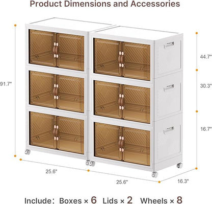 UAMFURI Extra Large Stackable Storage Bins with Lids & Wheels & Door, 896QT-112QT/28GAL*8Pack Foldable Collapsible Closet Organizers, Plastic containers drawers for bedroom Dorm