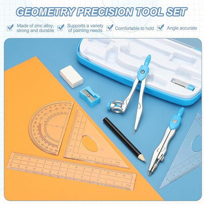 PATIKIL Geometry Precision Tool Set, 11 Pcs Geometry Set Compass Tool with Shatterproof Storage Box Rulers Math Compass Kit for Math Drafting Supplies, Orange(Style 2)