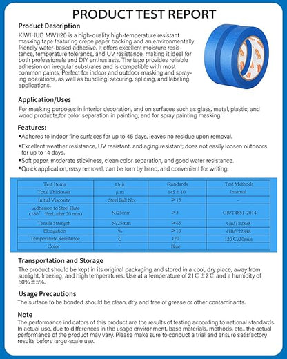 KIWIHUB Blue Painters Tape - 20 Rolls Masking Tape 1 inch Wide, Multi-Surface No Residue Blue Tape for Walls, Painting, Packing & Automotive 0.94 Inch x 1100 Yards