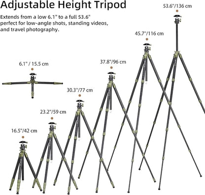 Cayer CH35 Travel Camera Tripod with Ball Head, Compact Carbon Fiber Tripod, 53.6" Compact Camera Stand，Max Load 17.6lbs for Mirrorless Cameras Video Camcorder Mobile Phone Webcam