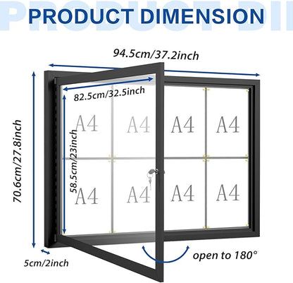S SWANCROWN Outdoor Bulletin Board Weatherproof 37x28in, Enclosed Bulletin Board Wall Display Case Grey Felt Board for Office School Commerce,Black Aluminum Frame