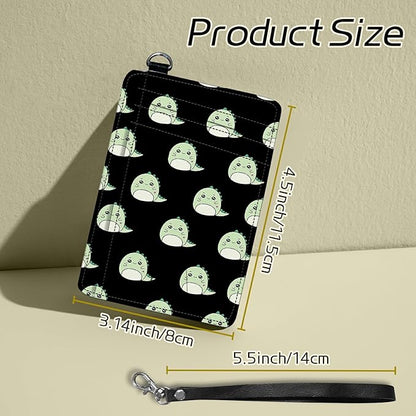 BWEGRHE Small Travel Wallets, Cute Dinosaurs Slim Minimalist Front Pocket Wallet with Wristlet, RFID Blocking PU Leather Credit Card Holder with ID Window Change Purse for Men Women