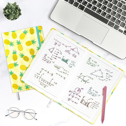 Lined Journal Notebook, Hardcover Journal for Women, Medium 5.7 x 8.4 in, 160 Pages Thick Paper, Cute Aesthetic Floral College Ruled Notebook for Writing Journaling Work School Office,Pineapple