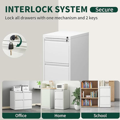 Yukimo 3 Drawer File Cabinet with Lock, Vertical File Cabinet with Lock, Locking File Cabinet Hanging Files for A4/ Legal/Letter,White