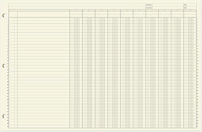 BookFactory Ledger Sheets/Large 10 Column Accounting Ledger Columnar (Ten Columns) Loose Leaf Paper - 17'' x 11'', 50 Pages, Loose Leaf, 3 Hole Punched (Made in USA)
