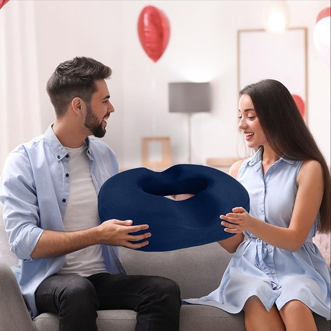 BlissTrends Donut Pillow Seat Cushion, Donut Chair Cushions for Postpartum Pregnancy & Hemorrhoids, Tailbone Pain Relief Cushion, Memory Foam Lifting Cushions for Office & home Chairs (Blue, XX-Large)