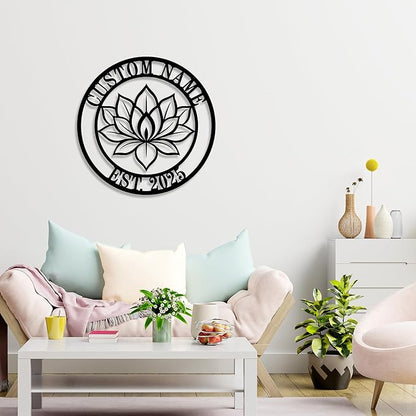 Personalized Lotus Metal Sign, Custom Lotus Flower Wall Decor, Zen Metal Wall Art for Bedroom Bathroom Garden, Yoga Studio and Housewarming Gift