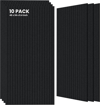 10 Pack Large Acoustic Panels,48 x 24 x 0.4 Inch Sound Proof Foam Panels for Walls，Premium Noise Dampening Panels,Sound Panels for Media Room, Office and Studio,Black