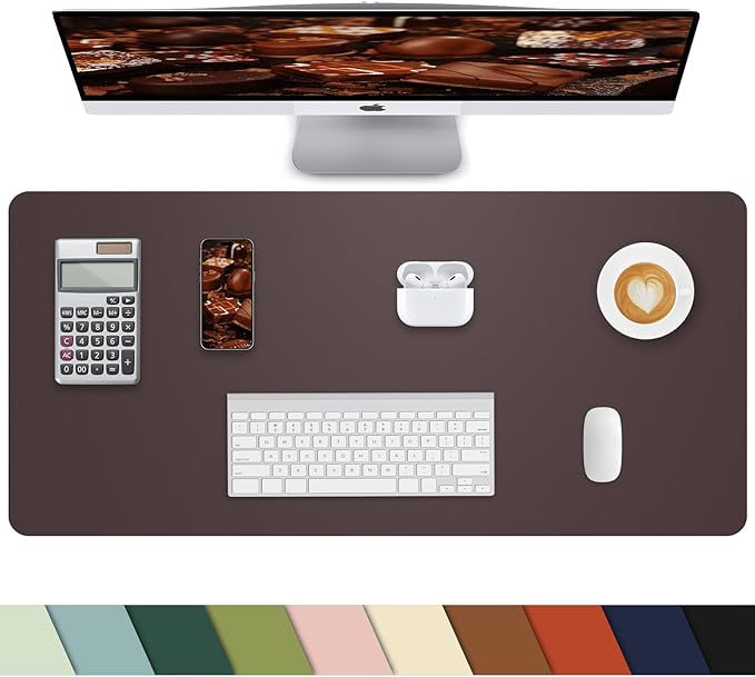 Non-Slip Desk mat,PULeather Desk Pad Protector, Office Desk Mat, Large Mouse Pad,Desk Blotter, Laptop Desk Pad, Waterproof Desk Writing Pad for Office and Home (Coffee, 35.4" x 17")