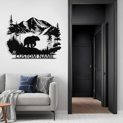 Custom Bear Metal Sign, Custom Bear Metal Wall Art Decor, Personalized Last Name Signs for Home, Rustic Farmhouse Black Wall Decor for Cabin, Bedroom, Living Room, Porch