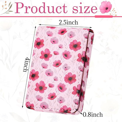 Outus 2 Pieces Business Card Holder, PU Leather Business Card Case Pocket Wallet with Magnetic Shut for Valentines Gift Men Women(Pink and White,Floral)