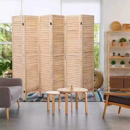 6 Panel Room Dividers and Folding Privacy Screens, Divider for Room Separation, Wood Louvered Divider Wall, Wooden Partition for Home Office Bedroom (Natural)
