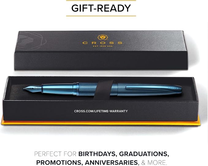 Cross ATX Sandblasted Dark Blue Stainless Steel Medium Nib Fountain Pen - Refillable Pen for Smooth Writing - Black Ink - Comfortable Grip - Long-Lasting - Professional Office Supplies