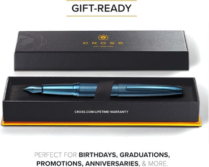 Cross ATX Sandblasted Dark Blue Stainless Steel Medium Nib Fountain Pen - Refillable Pen for Smooth Writing - Black Ink - Comfortable Grip - Long-Lasting - Professional Office Supplies