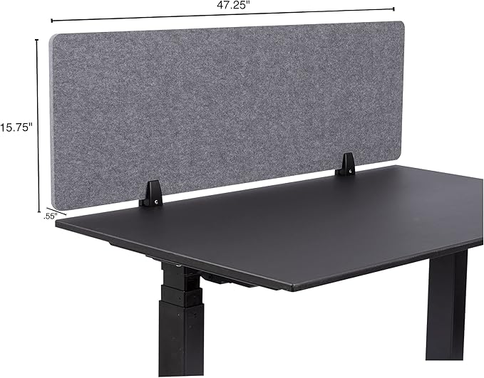 Stand Up Desk Store ReFocus Raw Clamp-On Acoustic Desk Divider Mounted Privacy Panel to Reduce Noise and Visual Distractions (Castle Gray, 47.25" x 16")