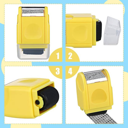 Nezyo 2 Pack Identity Protection Roller Stamp Identity Theft, Confidential, Privacy Roller Stamp Information Blocker and 4 Pack Refill Ink for ID Account Data Address Security(Yellow)