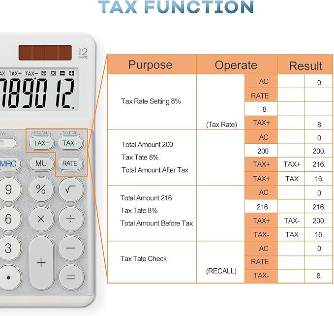 OSALO Desktop Calculators VAT Tax Function Large Display Big Buttons 12 Digit Big Desk Calculator for Home and Office (OS-8812T Large Calculator)