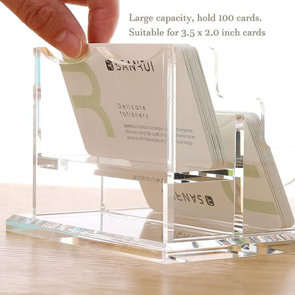 YUXUN Clear Acrylic 2-Tier Business Card Holder – 2-Slot Desk Organizer for Office, Reception, Trade Shows (Ideal for Men & Women)