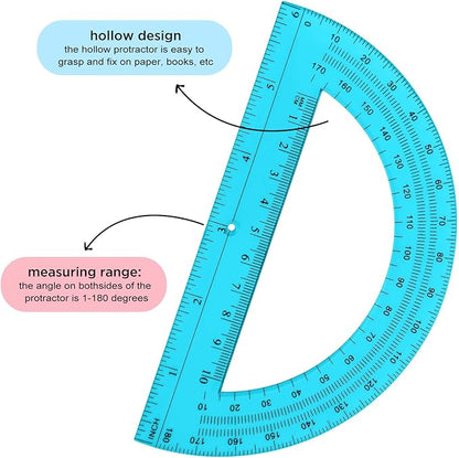 Zonon 12 Pack 6 Inch Plastic Protractor Christian Charity Donation 180 Degrees Pink Blue Clear Protractors for Classroom School Math Teacher Student Office Supplies Christmas Operation Gifts