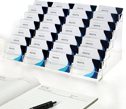 Vevitts Acrylic Business Card Holder for Desk Multiple Business Card Holders 28 Slot 7 Tier Large Business Card Organizer Business Card Display Rack Clear Plastic Business Card Stand for Home Office