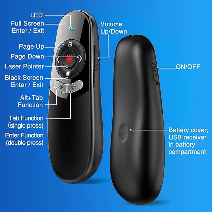 2 in 1 Type C USB Presentation Clicker，Wireless Presenter Remote PowerPoint Clicker for Computer Presentations with Volume Control,Slide Advancer for Mac Laptop