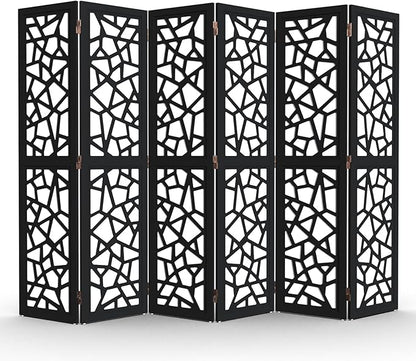 VINGLI 70'' H Room Divider, Non-Woven Fabric Privacy Screen, Indoor Partition Wall Dividers, Freestanding Hinged Space Separator with Modern Unique Pattern (Black, 6 Panel)