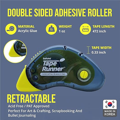 Tape Runner - Double Sided Adhesive with Dispenser Roller Included - Acid Free, Sticky, Clear & Transparent - Ideal for Scrapbooking, Crafts & More - Boomerang (417 inches per cartridge), 5 Cartridges