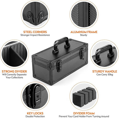MewVeer Top Loader Storage Box with Key Locks, Trading Card Storage Case, Sports Card Box & Hard Cases Holds up to 300+ Top Loaders, 76 One Touch (35pt), 48 PSA/GMA, 43 CSG, 41 SGC, 36 BGS/HGA