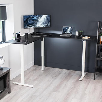 VIVO Electric Corner 75 x 63 inch L-Shaped Standing Desk, Memory Height Adjustment, Black Top White Frame, DESK-E3CTWB-75