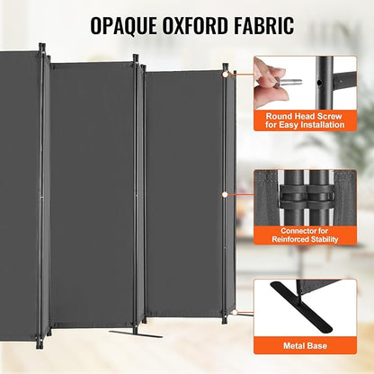 VEVOR Room Divider, 6 Panel Room Divider, Folding Privacy Screen and Portable Partition Divider for Room Separation, Freestanding Room Partitions for Office, Bedroom, Study, Grey