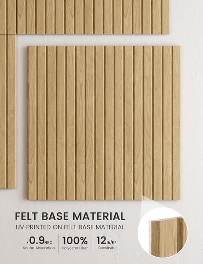 Fluxynara Large Felt Bulletin Board,Cork Board Alternative 70.87'' x 47.24'' Art Acoustical Wall Panels-6 Pack with 60 Adhesive Tabs,for Recording Studio/Home Offices-Natural Oak/Slat