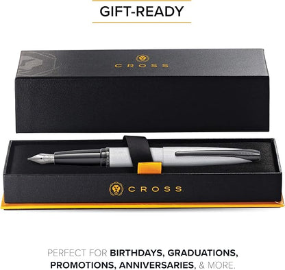 Cross ATX Brushed Chrome Fine Nib Fountain Pen - Refillable Pen for Smooth Writing - Black Ink - Comfortable Grip - Long-Lasting - Professional Office Supplies - Gift Box Included
