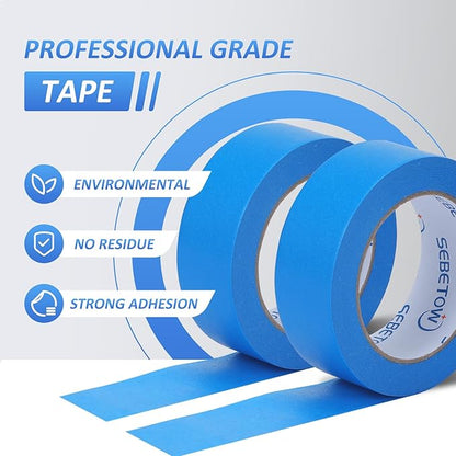 SEBETOW 10 Rolls Painters Tape 1.41 inch Bulk Painter Tape Blue Wide Roll, Blue Masking Tape, 1.41 Inches x 55 Yards for General Purpose Wall Painting, Home Improvement