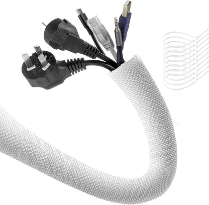 AGPTEK Cable Sleeve Cover, 10ft - 4/5 inch Dog Cat Cord Protector Management, Protect Cables from Pets Chewing, for Home Desk Automotive Wire Loom Tubing Cord Protection Self-Wrapping, White